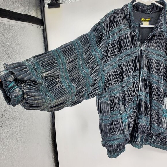 Vintage Russell 80's Renaissance Grey Puff Sleeve Crinkled Zip Up Bomber Jacket - Picture 2 of 10